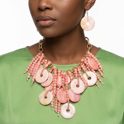 Pink Waterfall Fringe Tropical Getaway Necklace