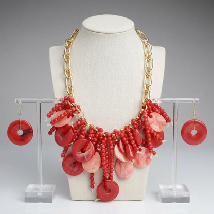 Red Waterfall Fringe Tropical Getaway Necklace