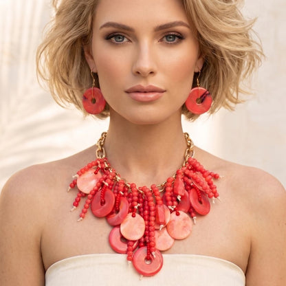 Red Waterfall Fringe Tropical Getaway Necklace