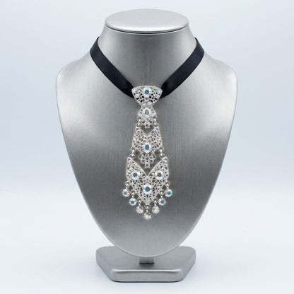 Silver Filigree Aurbo Rhinestone Necktie Necklace