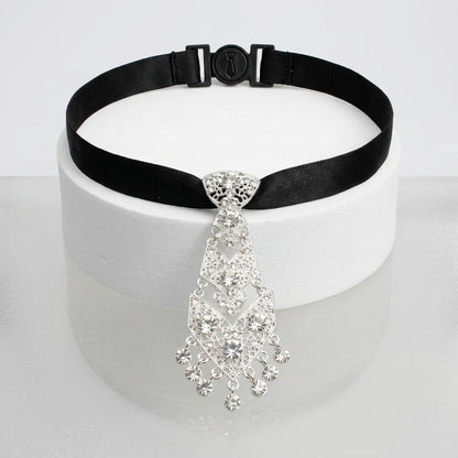 Silver Filigree Rhinestone Necktie Choker Necklace