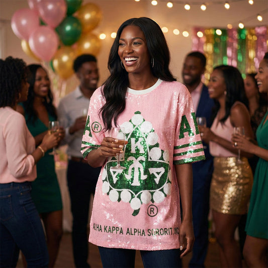 AKA Sorority Pink Ivy Leaf Sequin Jersey Shirt