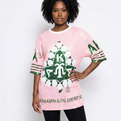 AKA Sorority Pink Ivy Leaf Sequin Jersey Shirt