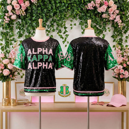 Alpha Kappa Alpha Black Sequin Jersey Shirt