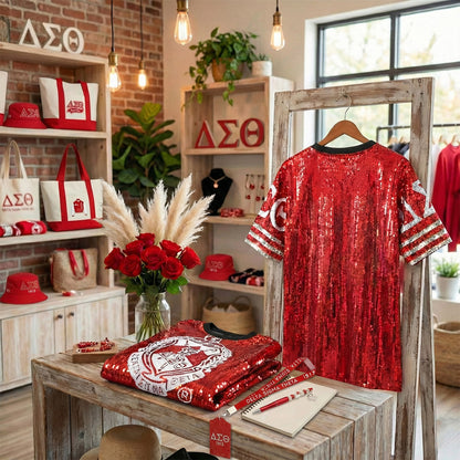 DST Sorority Red and White Sequin Jersey Shirt