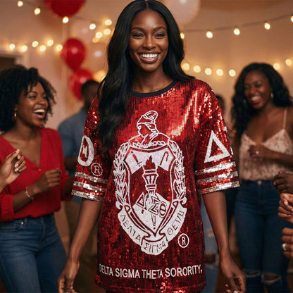 DST Sorority Red and White Sequin Jersey Shirt