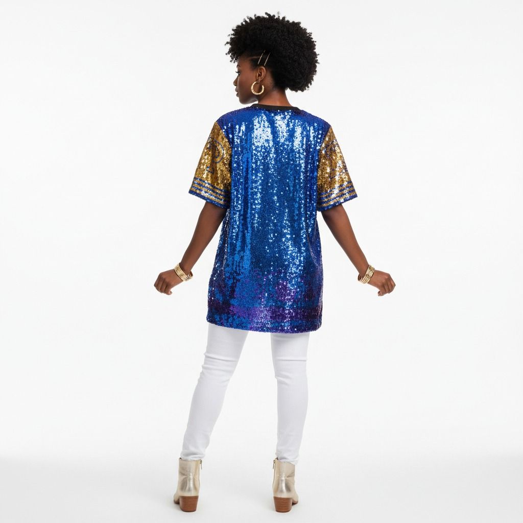 SGRHO Sorority Blue and Gold Sequin Jersey Shirt
