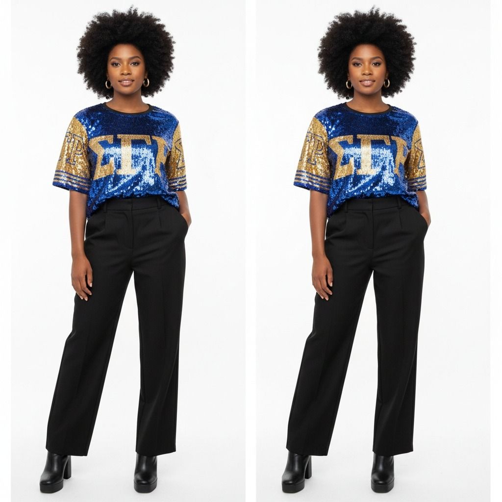 SGRHO Sorority Blue and Gold Sequin Jersey Shirt