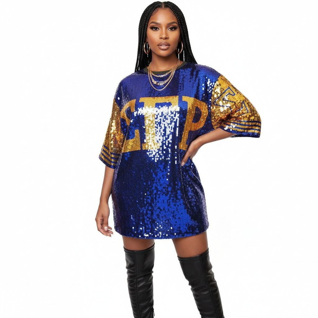 SGRHO Sorority Blue and Gold Sequin Jersey Shirt