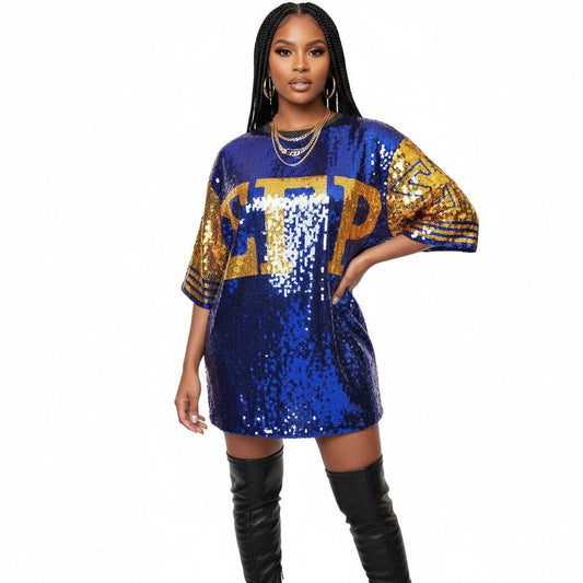 SGRHO Sorority Blue and Gold Sequin Jersey Shirt