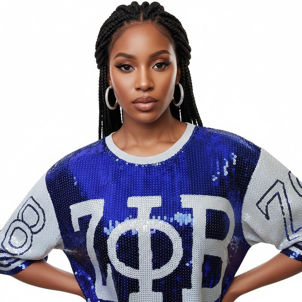 ZPB Sorority Blue and White Sequin Jersey Shirt