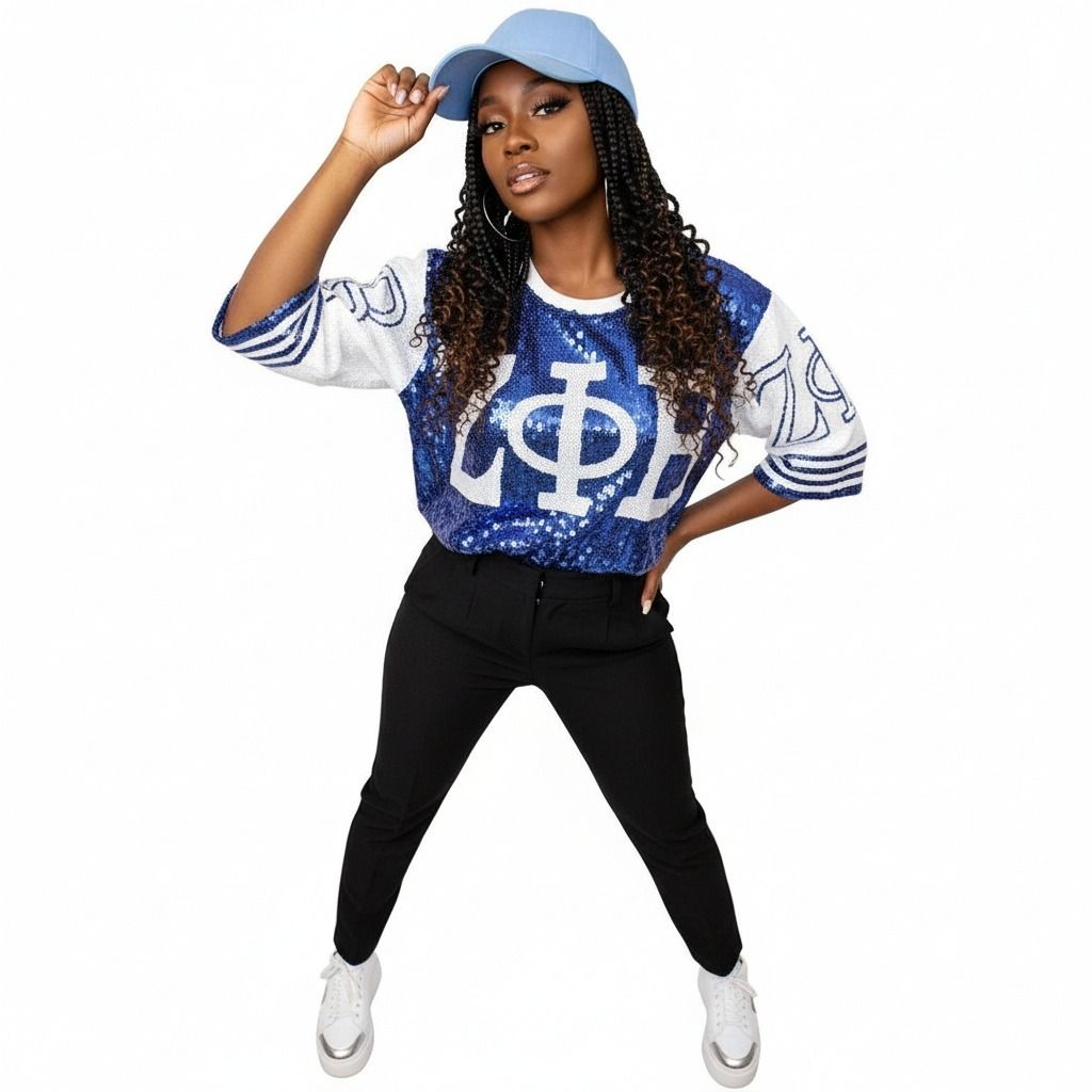 ZPB Sorority Blue and White Sequin Jersey Shirt