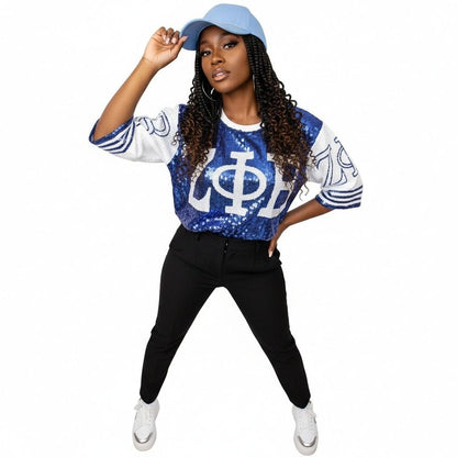 ZPB Sorority Blue and White Sequin Jersey Shirt