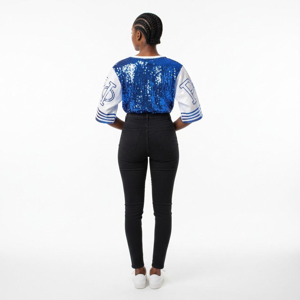 ZPB Sorority Blue and White Sequin Jersey Shirt