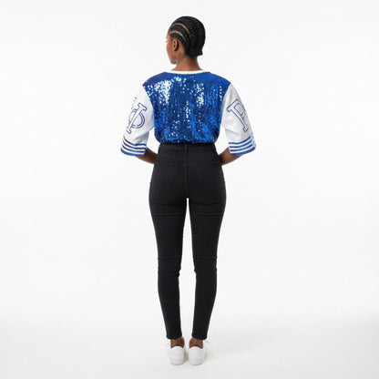 ZPB Sorority Blue and White Sequin Jersey Shirt