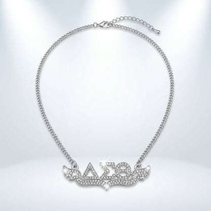 DST Winged Bling Pendant Silver Chain Necklace