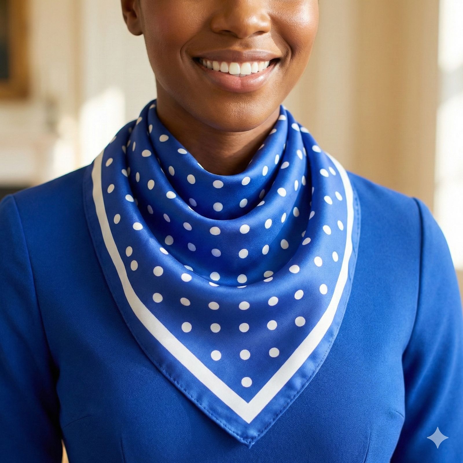 Blue and White Polka Dot Silky Square Scarf ZPB