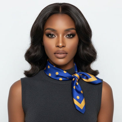 Blue and Yellow Polka Dot Silky Square Scarf SGRHO