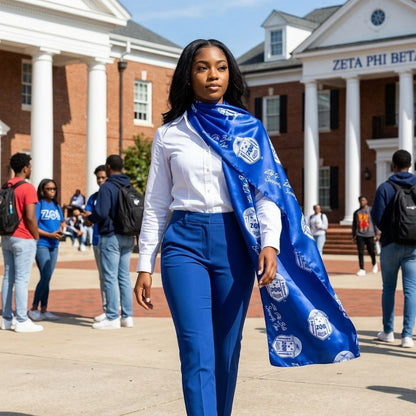 ZPB Long Blue and White Shield Rectangle Scarf