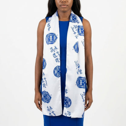 ZPB Long White and Blue Shield Rectangle Scarf