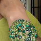 “Delilah” Chunky Green Stone Rhinestone Dome Cluster Cuff Gold Bracelet