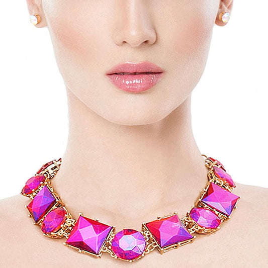 "Mazi" Daring Purple Various Crystal Collar Necklace Set
