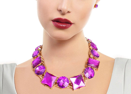 "Mazi" Beautiful Dark Purple Various Crystal Necklace Set