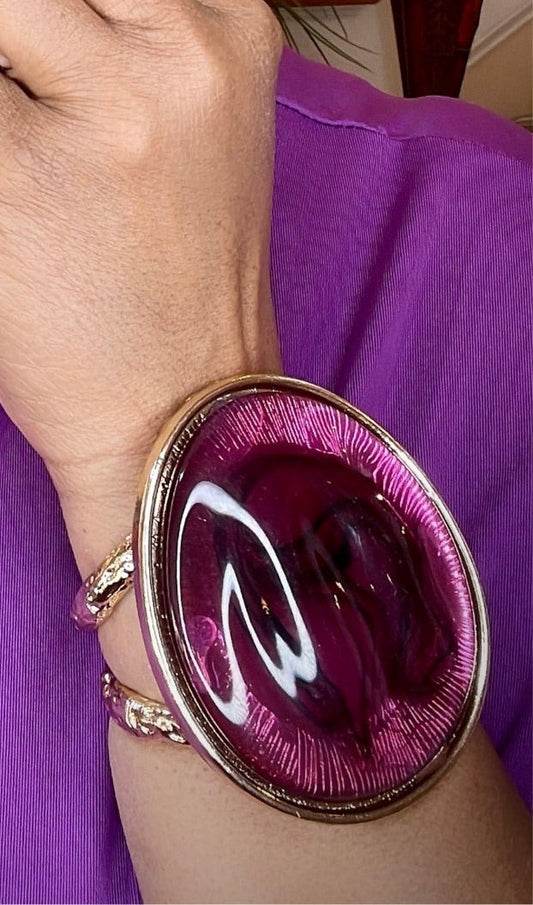 “Brooklyn” Purple Marbled Resin Gold Cuff Bracelet