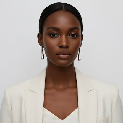 Stainless Steel Curved Long Teardrop Earrings