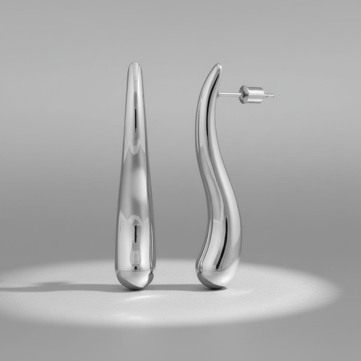 Stainless Steel Curved Long Teardrop Earrings