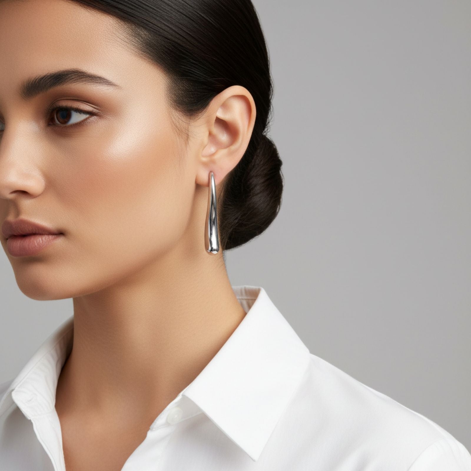 Stainless Steel Curved Long Teardrop Earrings