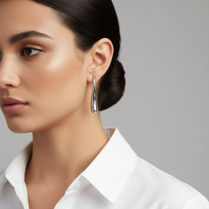 Stainless Steel Curved Long Teardrop Earrings