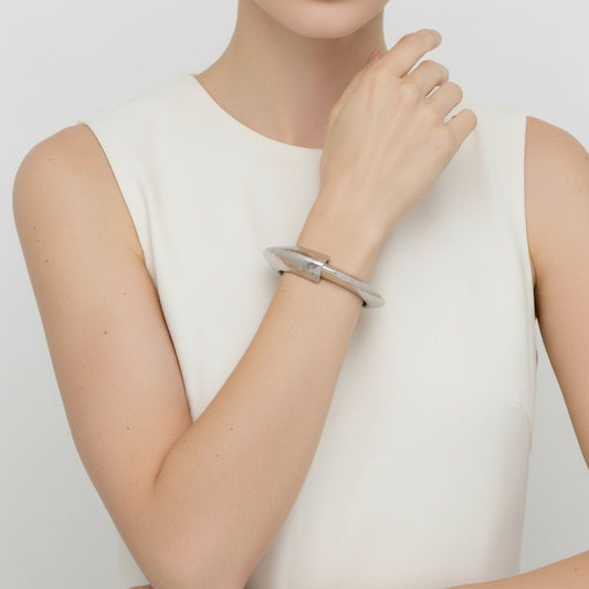 Bangle Hammered Silver Angular Futuristic Bracelet
