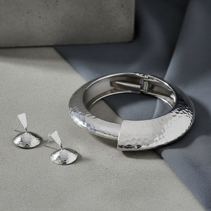 Bangle Hammered Silver Angular Futuristic Bracelet
