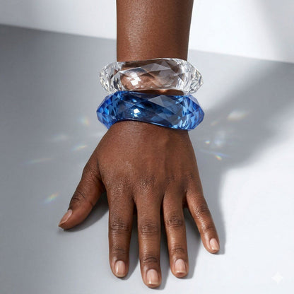 Bangle Transparent Blue Prism Wave Facet Bracelet