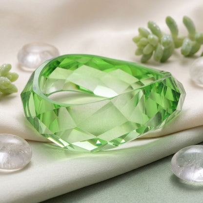 Bangle Transparent Green Prism Wave Facet Bracelet