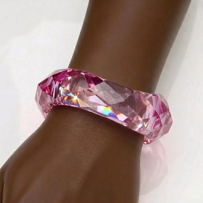 Bangle Transparent Pink Prism Wave Facet Bracelet