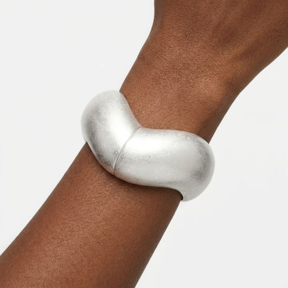 Bangle Matte Silver Metal Wavy Chunky Bracelet