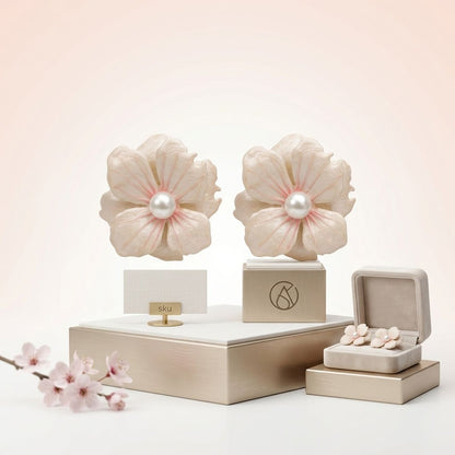 White Oversized Stud Painted Petal Flower Earrings
