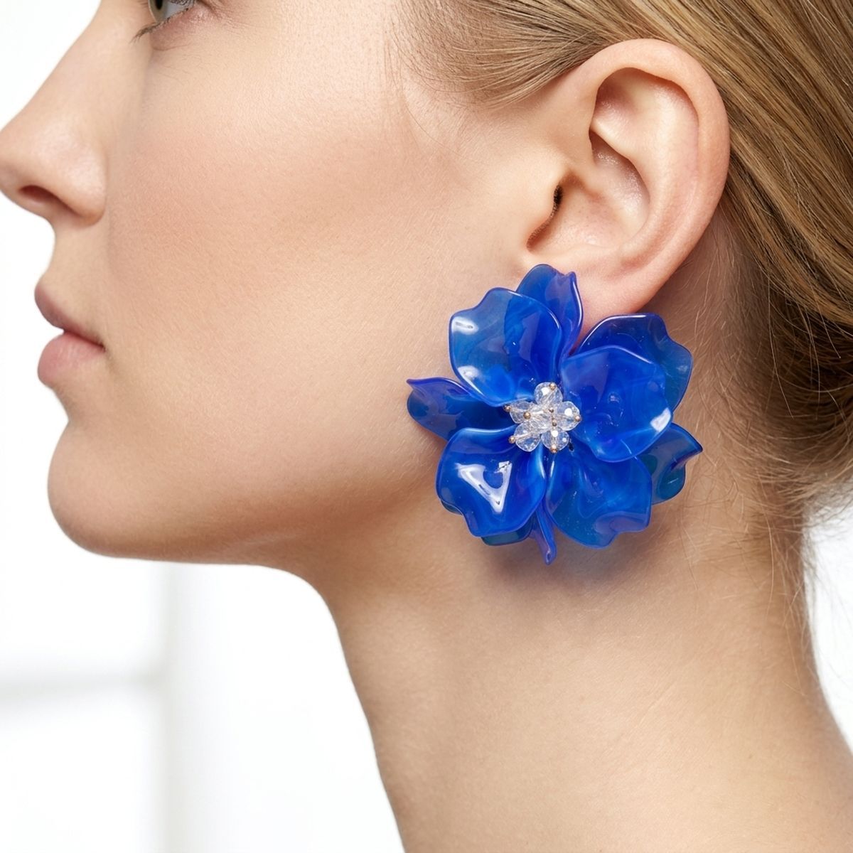 Oversized Blue Acrylic Petal Flower Stud Earrings