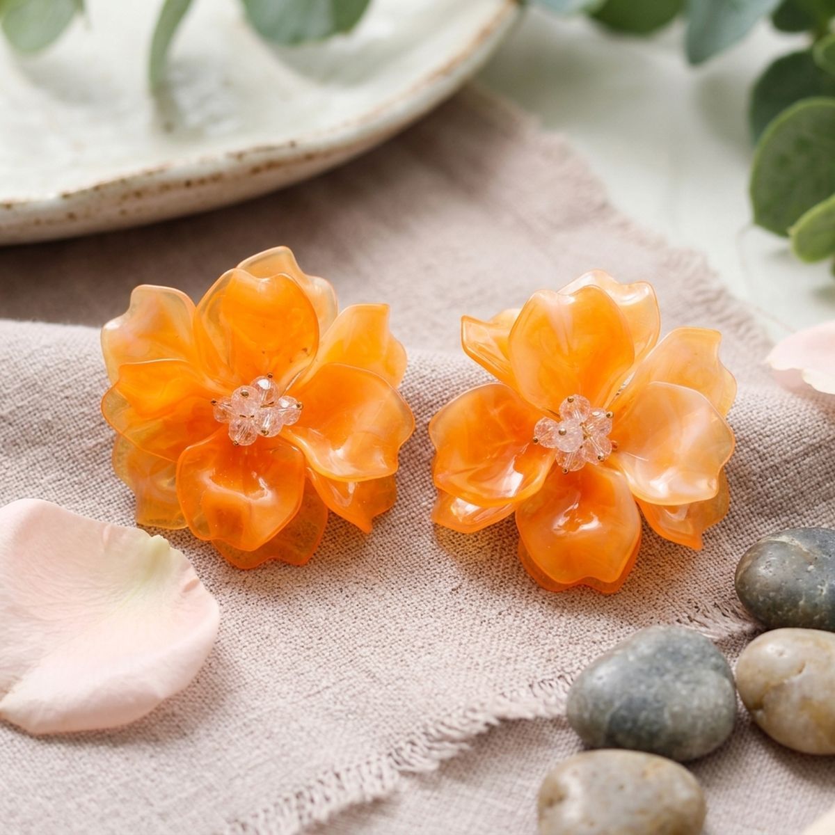 Oversized Orange Acrylic Flower Stud Earrings