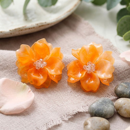 Oversized Orange Acrylic Flower Stud Earrings