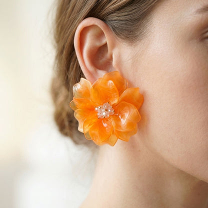 Oversized Orange Acrylic Flower Stud Earrings