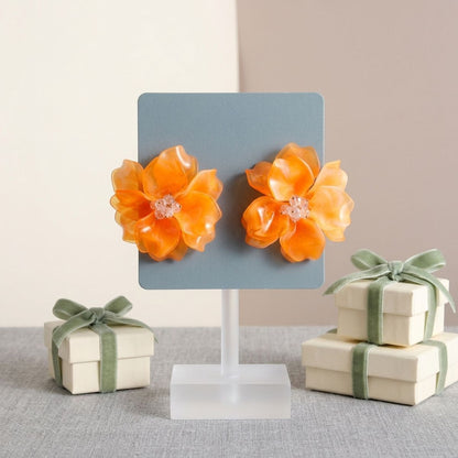 Oversized Orange Acrylic Flower Stud Earrings