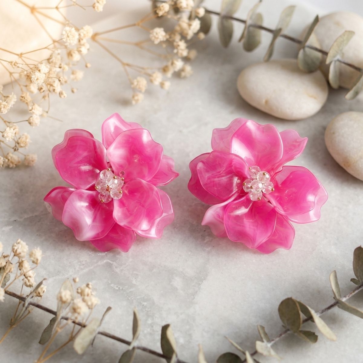 Oversized Pink Acrylic Petal Flower Stud Earrings