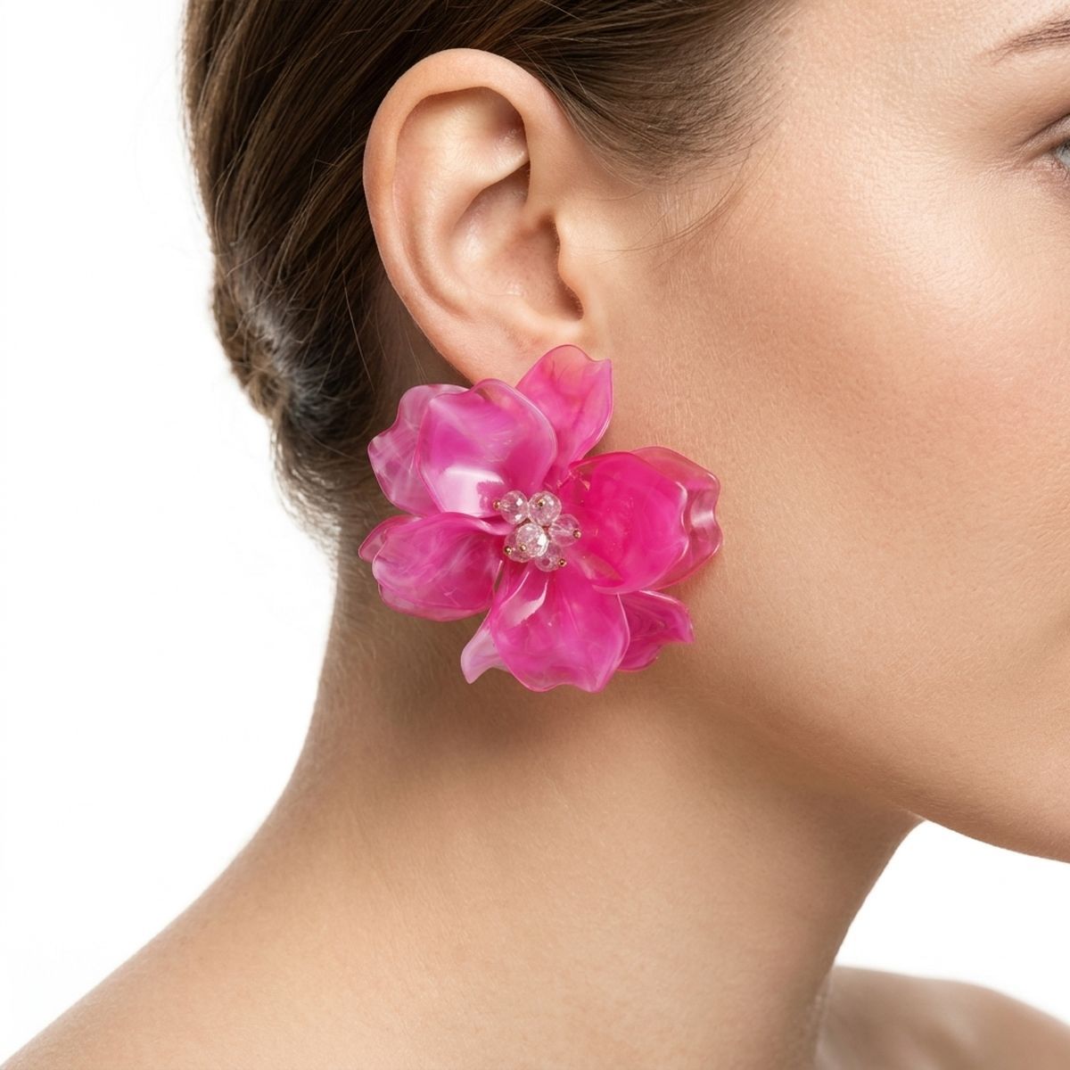Oversized Pink Acrylic Petal Flower Stud Earrings