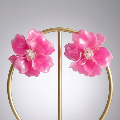 Oversized Pink Acrylic Petal Flower Stud Earrings