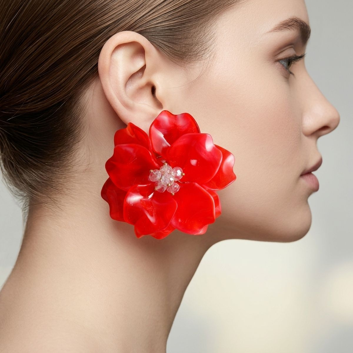 Oversized Red Acrylic Petal Flower Stud Earrings