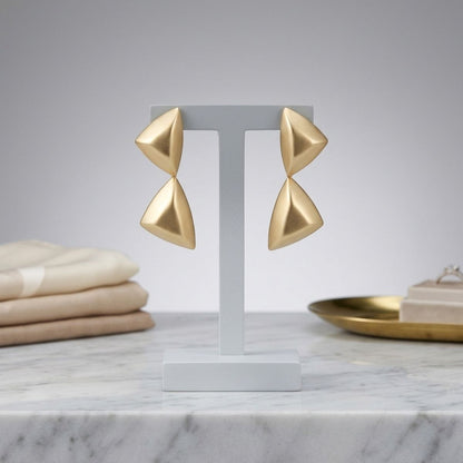 Drop Matte Gold Puffed Triangle Modern Earrings