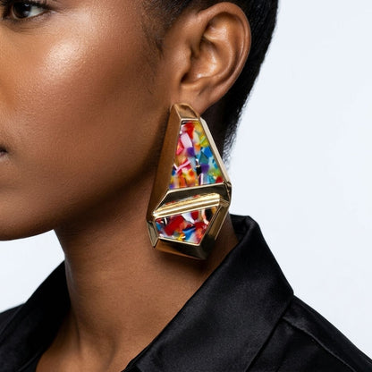 Stud Abstract Multicolor Mosaic Terrazzo Earrings